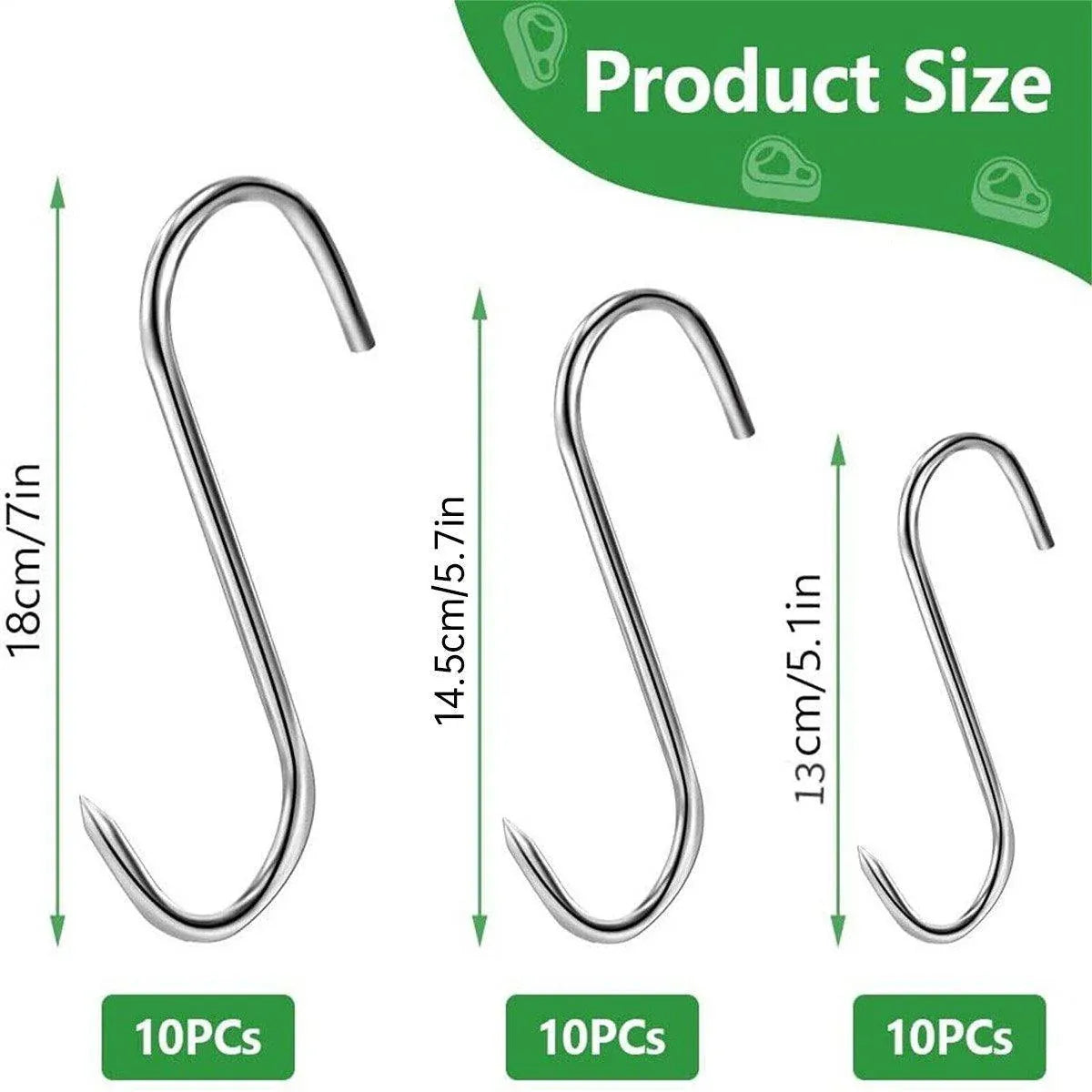 10PCS Steel S Meat Hooks for Beef Pork Lamb Roast Duck BBQ Grill Oven Hanging - L V528-HOOK-L-10PCS-386029