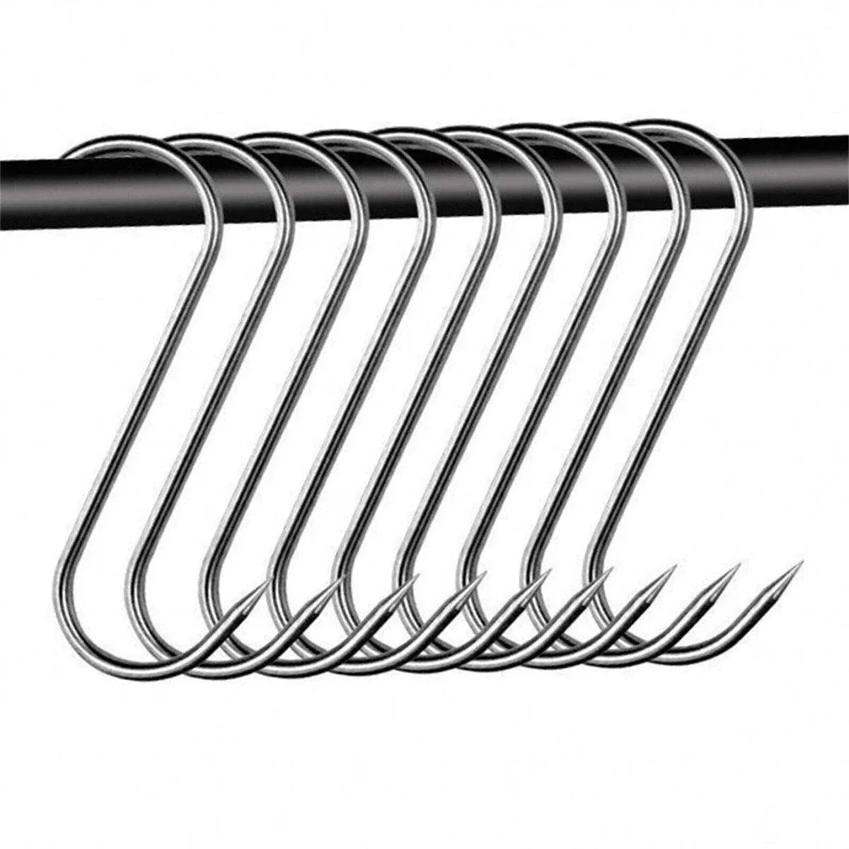 10PCS Steel S Meat Hooks for Beef Pork Lamb Roast Duck BBQ Grill Oven Hanging - L V528-HOOK-L-10PCS-386029