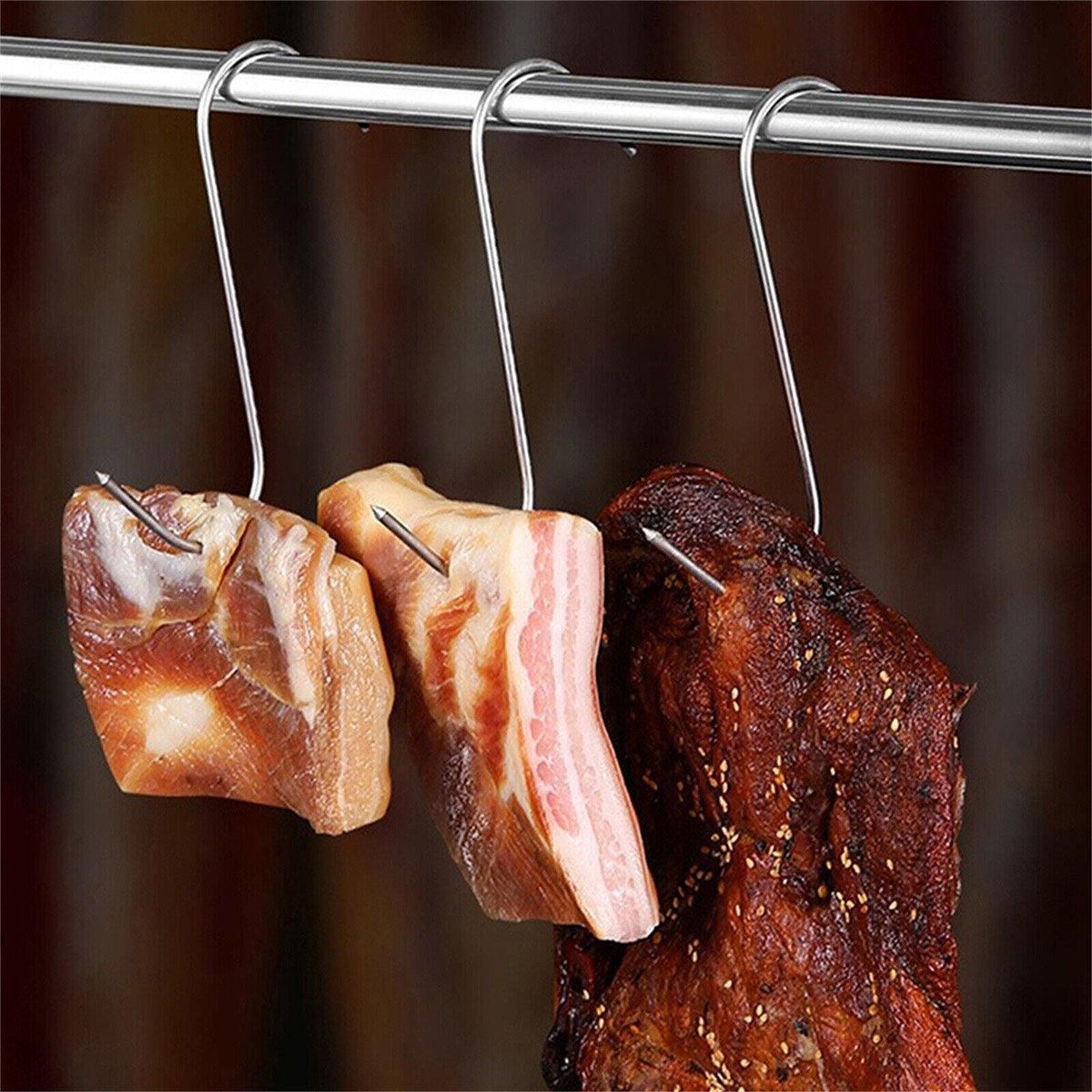 10PCS Steel S Meat Hooks for Beef Pork Lamb Roast Duck BBQ Grill Oven Hanging - S V528-HOOK-S-10PCS-210275