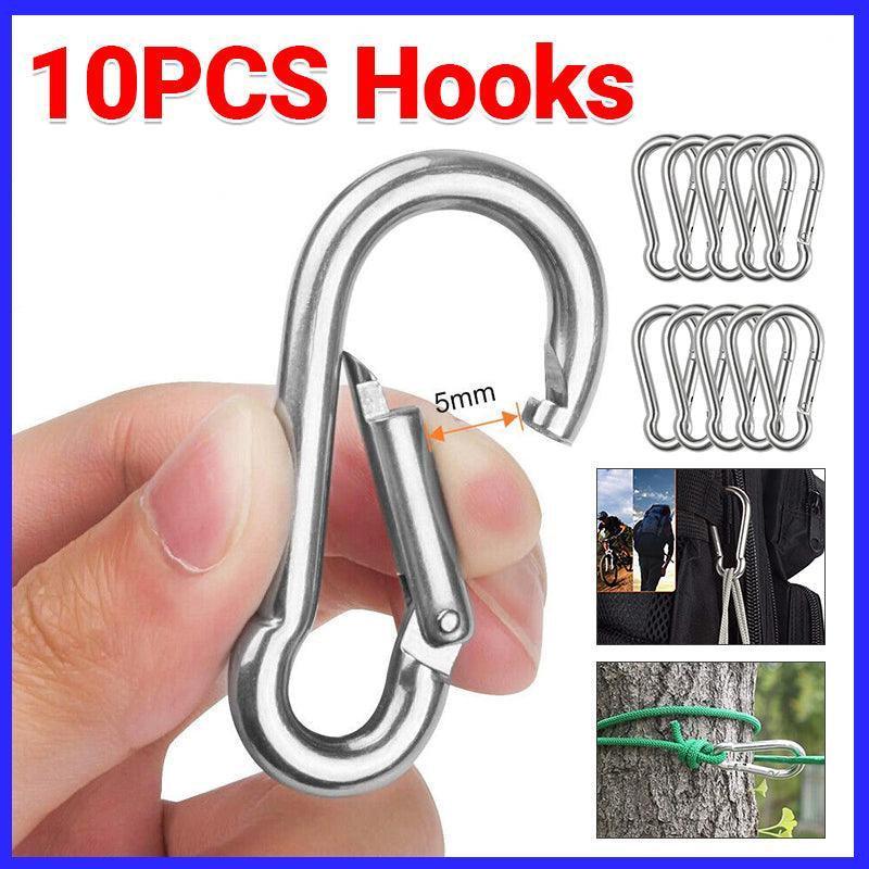 10Pcs Stainless Steel Carabiner Snap Hooks with Keychain for Camping V528-HOOKS-10PCS-80399