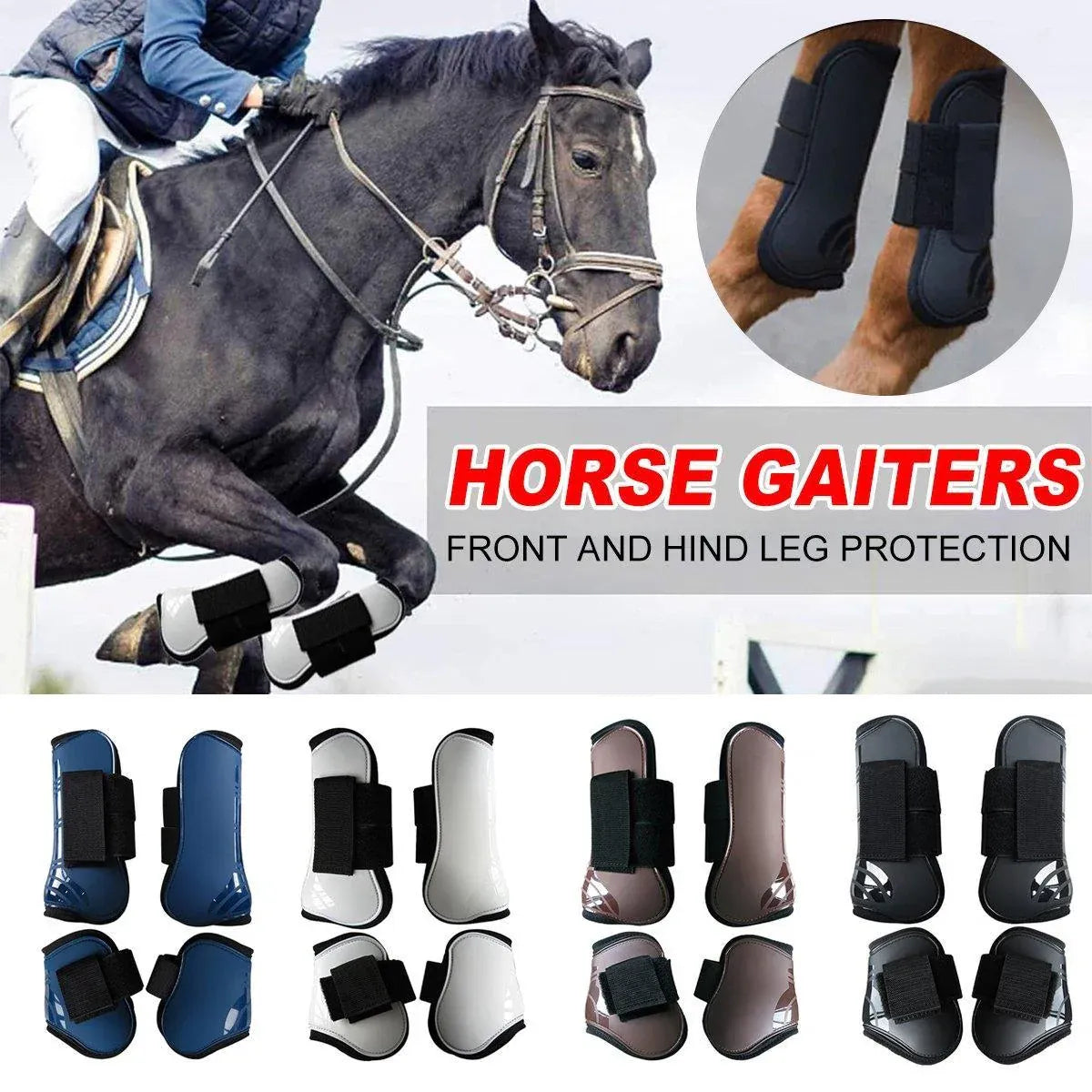 4pcs Show Jumping Horse Leg Warmers Gaiters for Joint Protection Equine Gear - Navy V528-HORSE-GAITERS-NAVY-L-299189