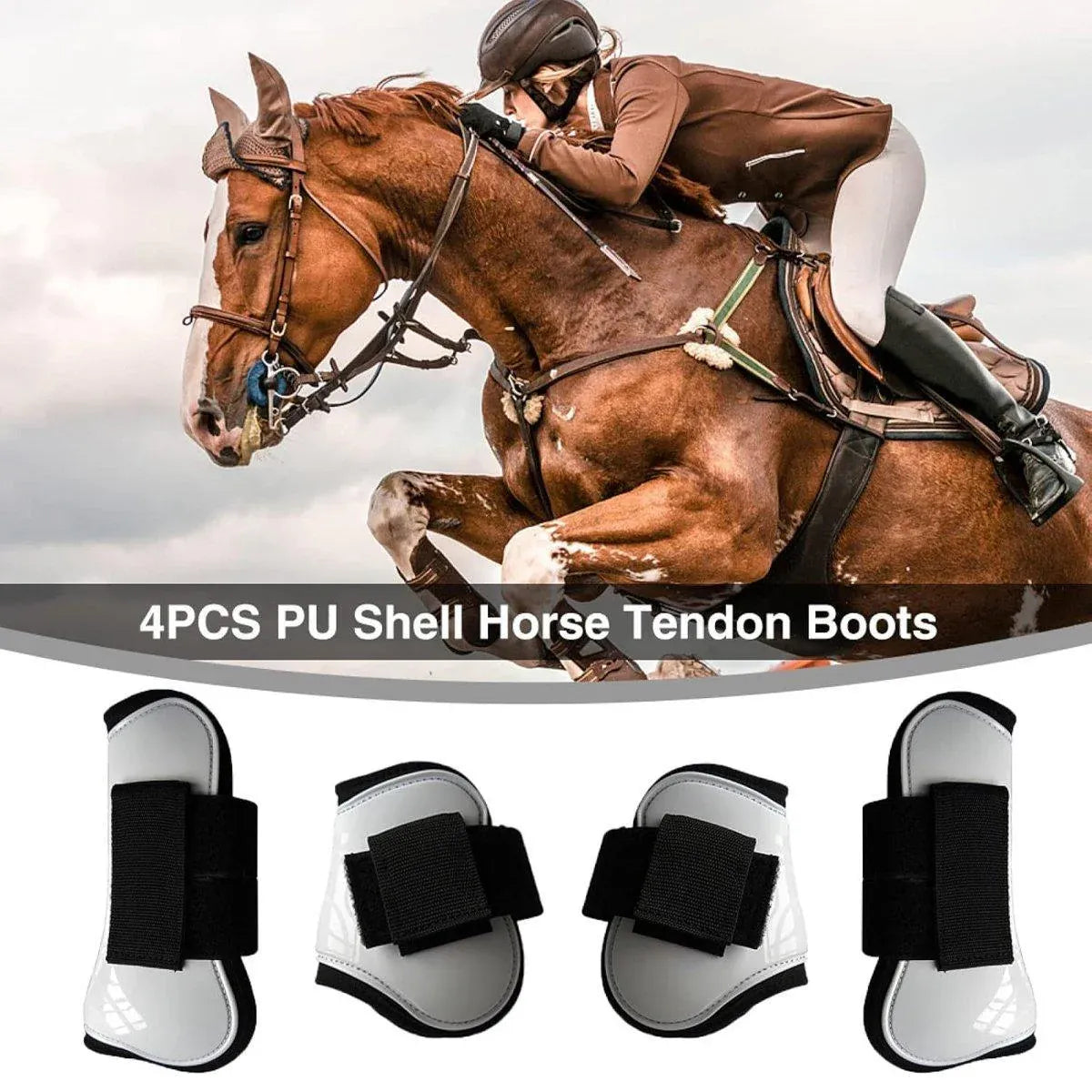 4pcs Show Jumping Horse Leg Warmers Gaiters for Joint Protection Equine Gear - White V528-HORSE-GAITERS-WHITE-L-453411