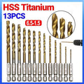 13pcs Quick Change Hss Titanium Drill Bits Hex Shank Set Soft Metal Wood Timber V528-HSSTITANIUM-13PCS-651876