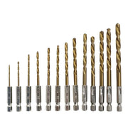 13pcs Quick Change Hss Titanium Drill Bits Hex Shank Set Soft Metal Wood Timber V528-HSSTITANIUM-13PCS-651876