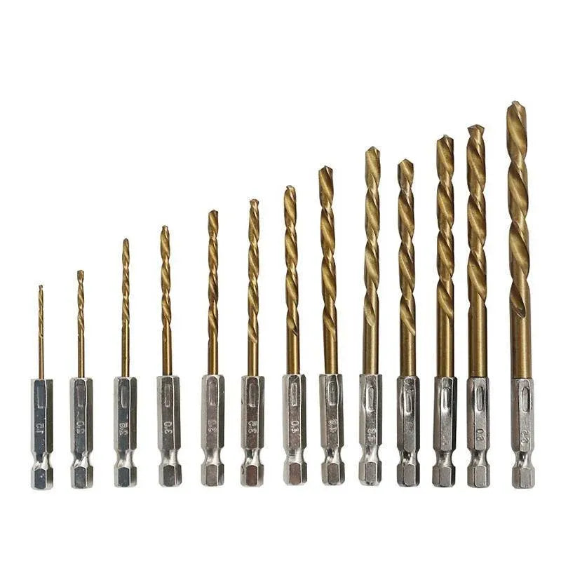 13pcs Quick Change Hss Titanium Drill Bits Hex Shank Set Soft Metal Wood Timber V528-HSSTITANIUM-13PCS-651876