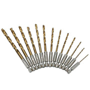 13pcs Quick Change Hss Titanium Drill Bits Hex Shank Set Soft Metal Wood Timber V528-HSSTITANIUM-13PCS-651876
