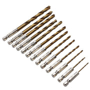 13pcs Quick Change Hss Titanium Drill Bits Hex Shank Set Soft Metal Wood Timber V528-HSSTITANIUM-13PCS-651876