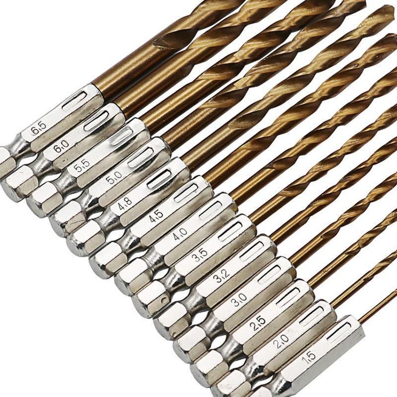 13pcs Quick Change Hss Titanium Drill Bits Hex Shank Set Soft Metal Wood Timber V528-HSSTITANIUM-13PCS-651876