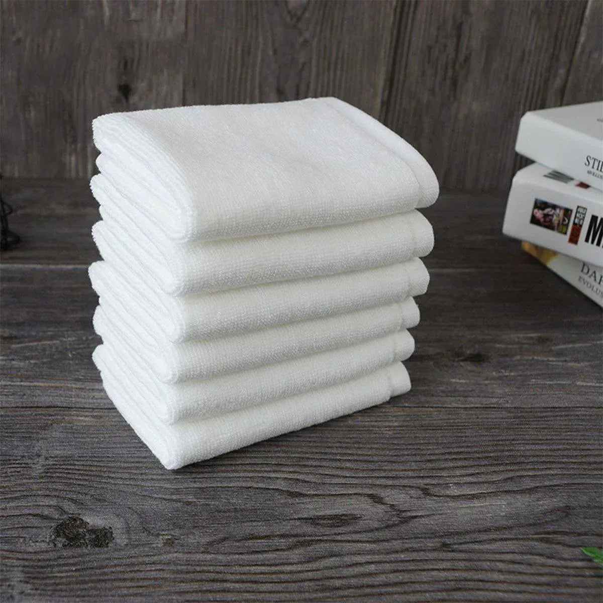 6PCS Hotel Cotton Face Towel White Soft Square Cloth Beauty Salon KTV Thick Wash - 32x32cm-Pearl satin-60g V528-HT-60G-32-32-6PCS-898566