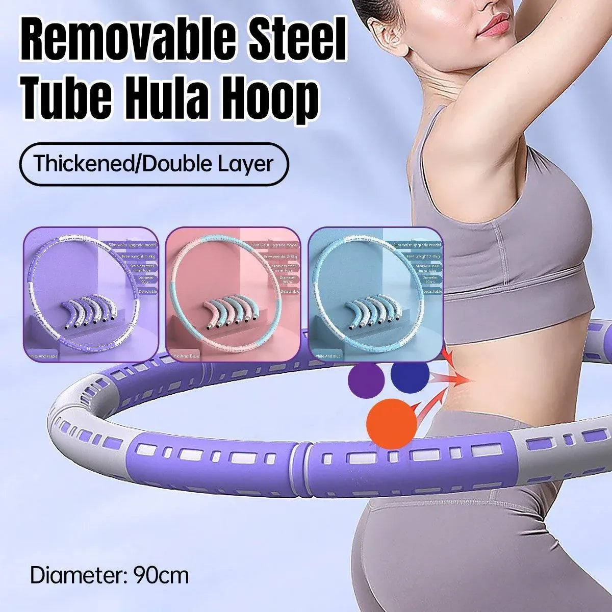 Detachable Weighted Hula Hoop Fitness Equipment for Home Exercise Use - White Purple V528-HULA-HOOP-WHITE-PURPLE-996791