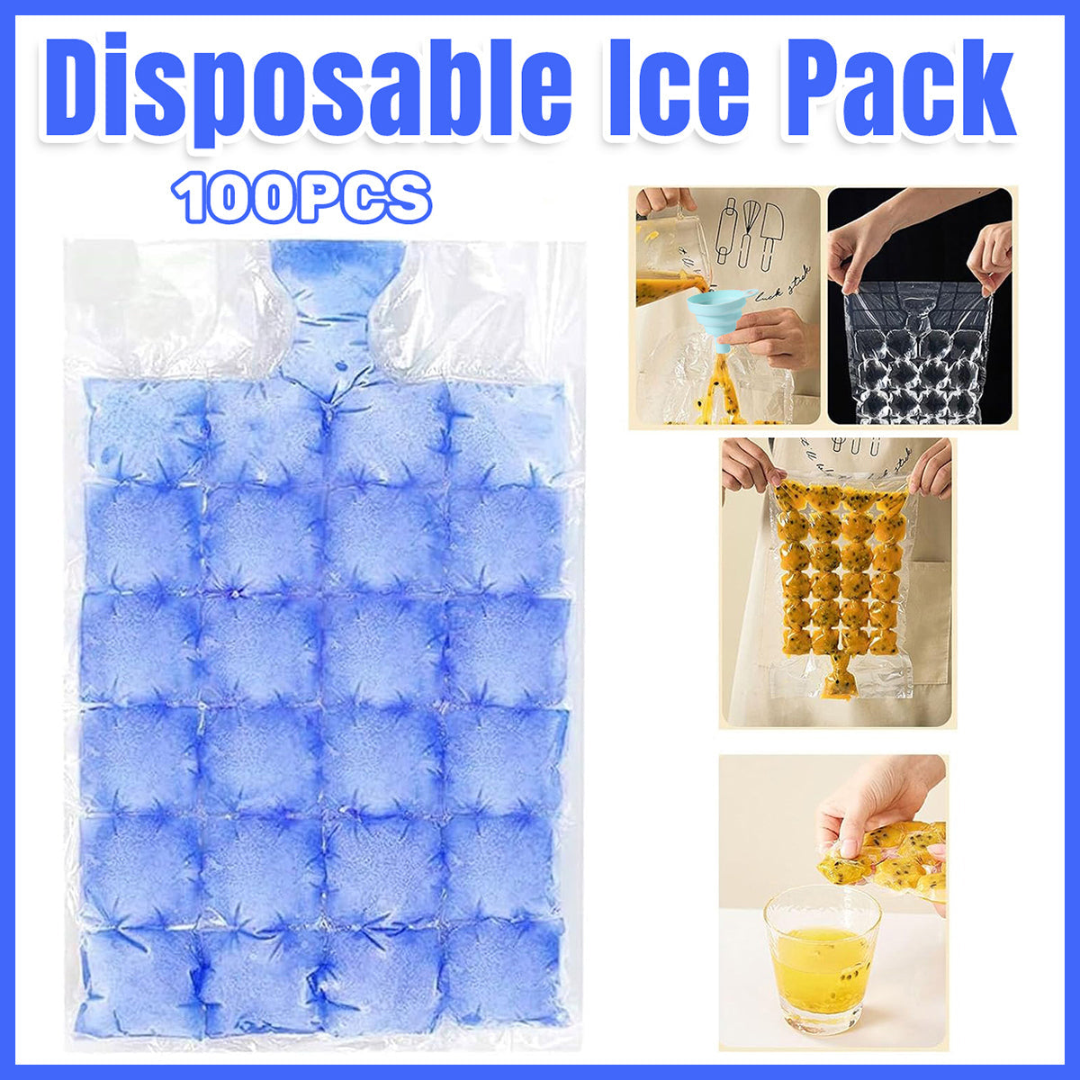 Disposable Ice Pack Bag 100PCS Water Injection Ice Cube Mold Tear Ice Grid V528-ICE-BAG-100PCS-24-925032