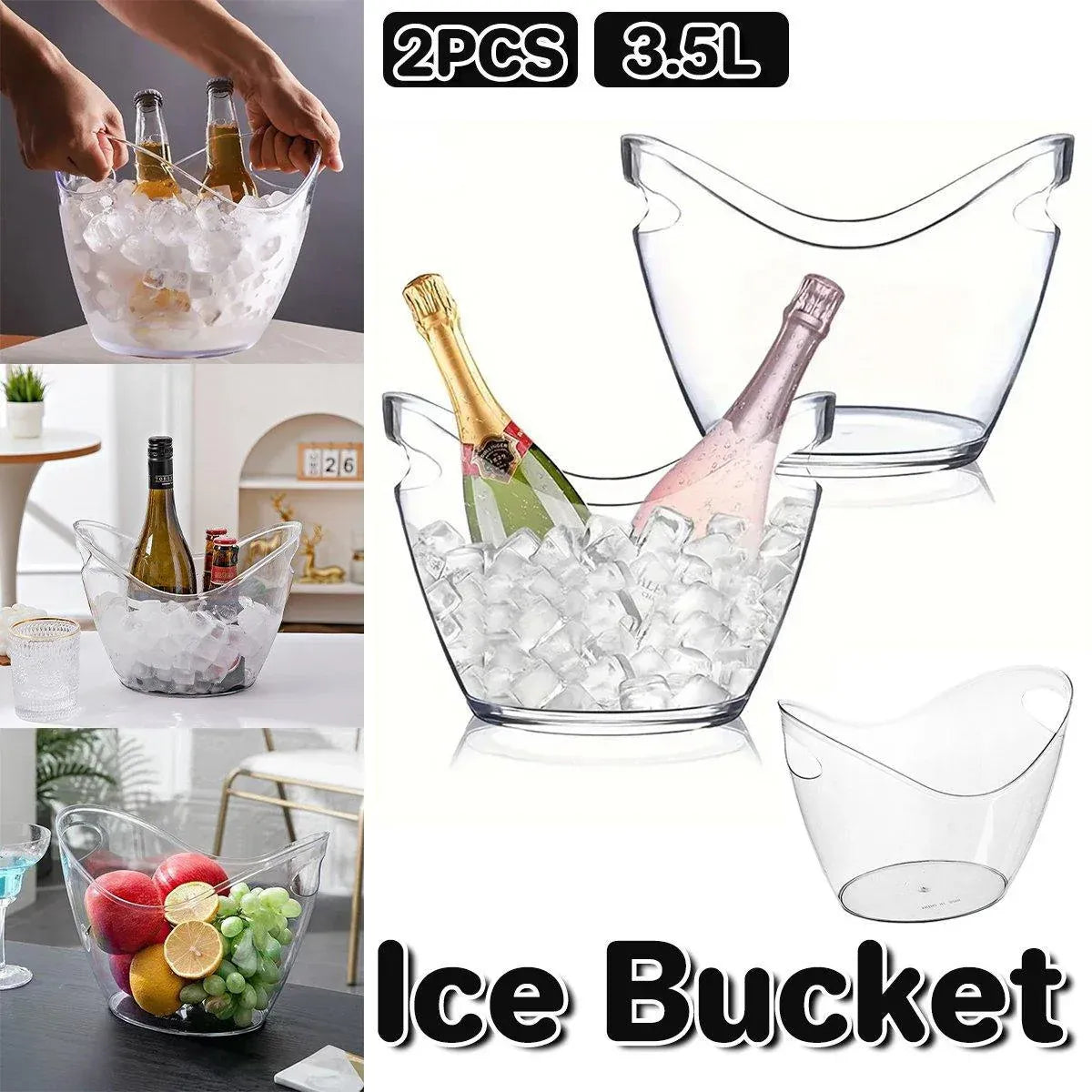 2PCS Transparent 3.5L Ice Bucket Large Capacity Wine Beer Cooler Picnic Basket V528-ICE-BUCKET-2PCS-114879