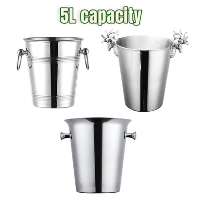 5L Stainless Steel Ice Bucket Champagne Wine Bucket Hotel Bar Ice Container - Circular Ring V528-ICE-BUCKET-LUXURY-257924
