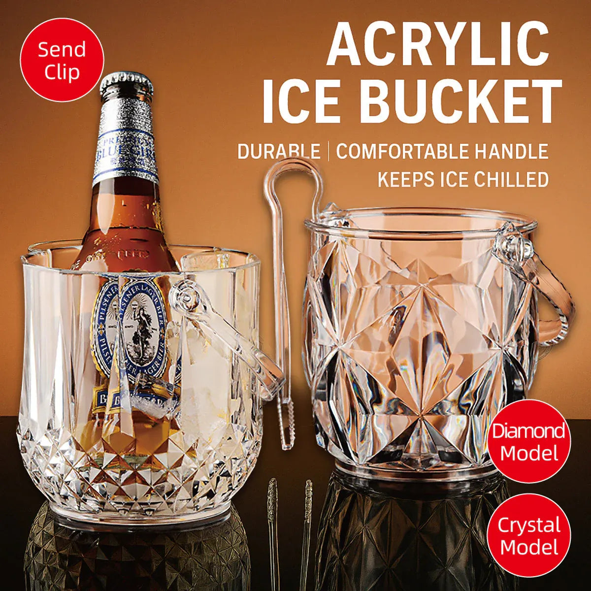 Acrylic Ice Bucket Transparent Champagne Cooler Home Bar Wine Chiller Bucket - Crystal V528-ICE-BUCKET-SJ-701599
