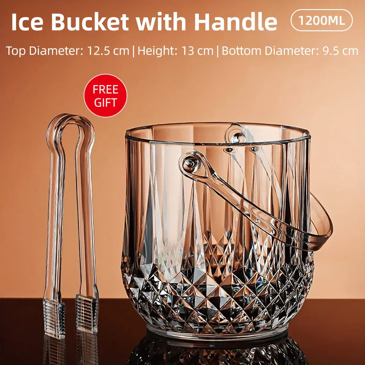 Acrylic Ice Bucket Transparent Champagne Cooler Home Bar Wine Chiller Bucket - Diamond V528-ICE-BUCKET-ZS-355369