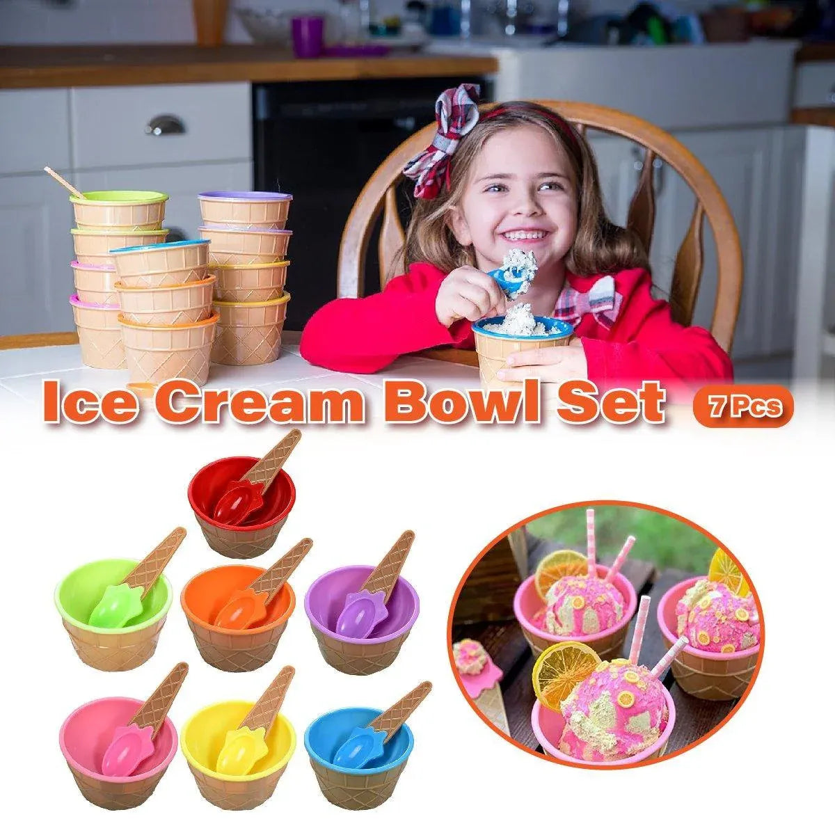 7Pc Set Colourful Ice Cream Cups and Bowls with Spoons Dessert Gift Set V528-ICE-CREAM-BOWL-7PCS-548776