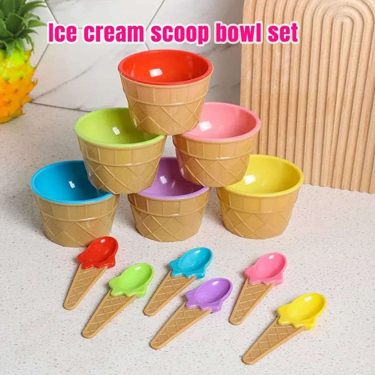 7Pc Set Colourful Ice Cream Cups and Bowls with Spoons Dessert Gift Set V528-ICE-CREAM-BOWL-7PCS-548776