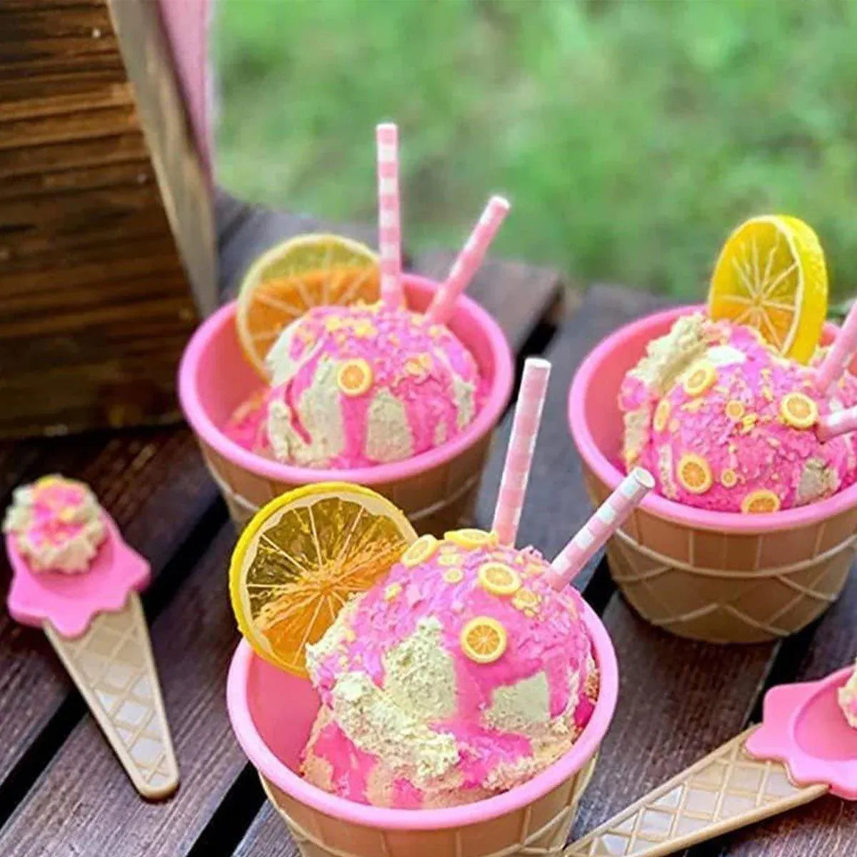 7Pc Set Colourful Ice Cream Cups and Bowls with Spoons Dessert Gift Set V528-ICE-CREAM-BOWL-7PCS-548776