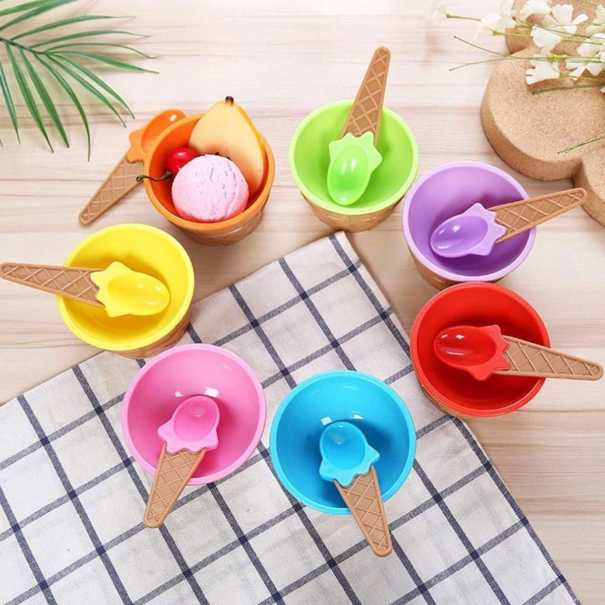 7Pc Set Colourful Ice Cream Cups and Bowls with Spoons Dessert Gift Set V528-ICE-CREAM-BOWL-7PCS-548776
