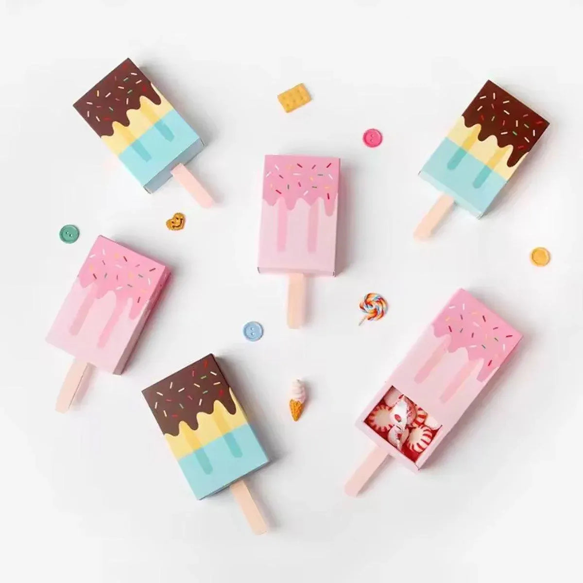 50PCS Creative Ice Cream Candy Gift Boxes Fruit Shaped Party Favor Packaging Box - Blue V528-ICE-CREAM-BOX-50PCS-BLUE-652354