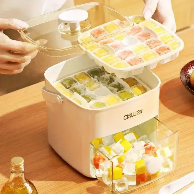 Portable Ice Compartment Cube Mold Plastic Ice Making Box and Ice Cube Holder V528-ICE-CUBE-MOLD-120429