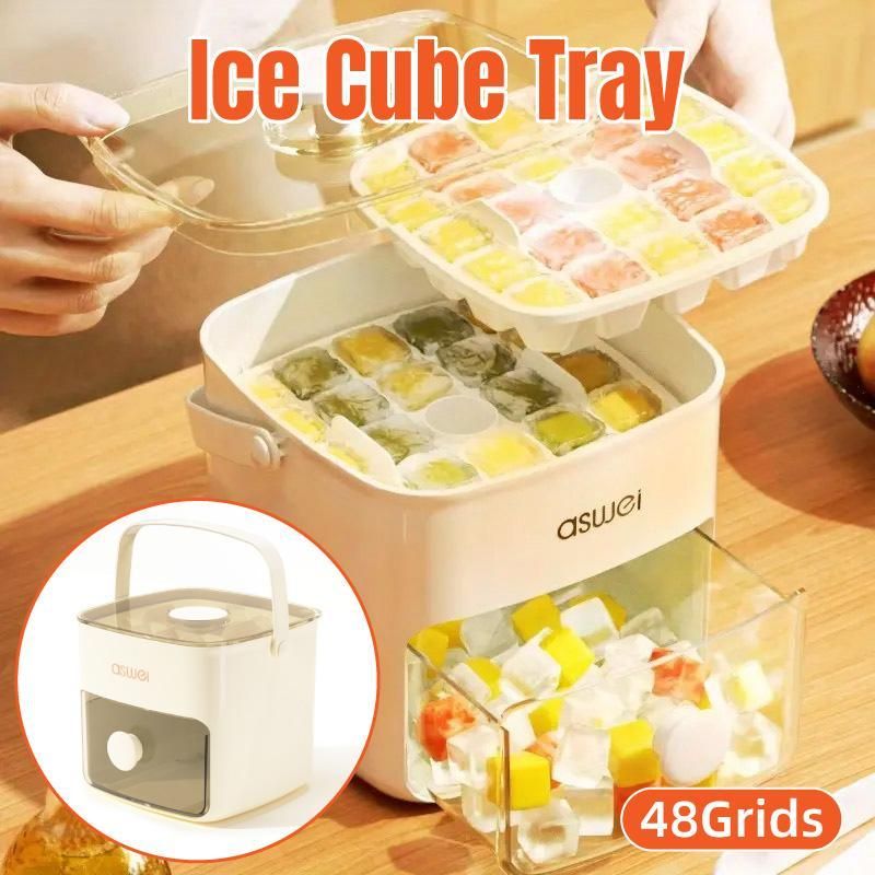 Portable Ice Compartment Cube Mold Plastic Ice Making Box and Ice Cube Holder V528-ICE-CUBE-MOLD-120429
