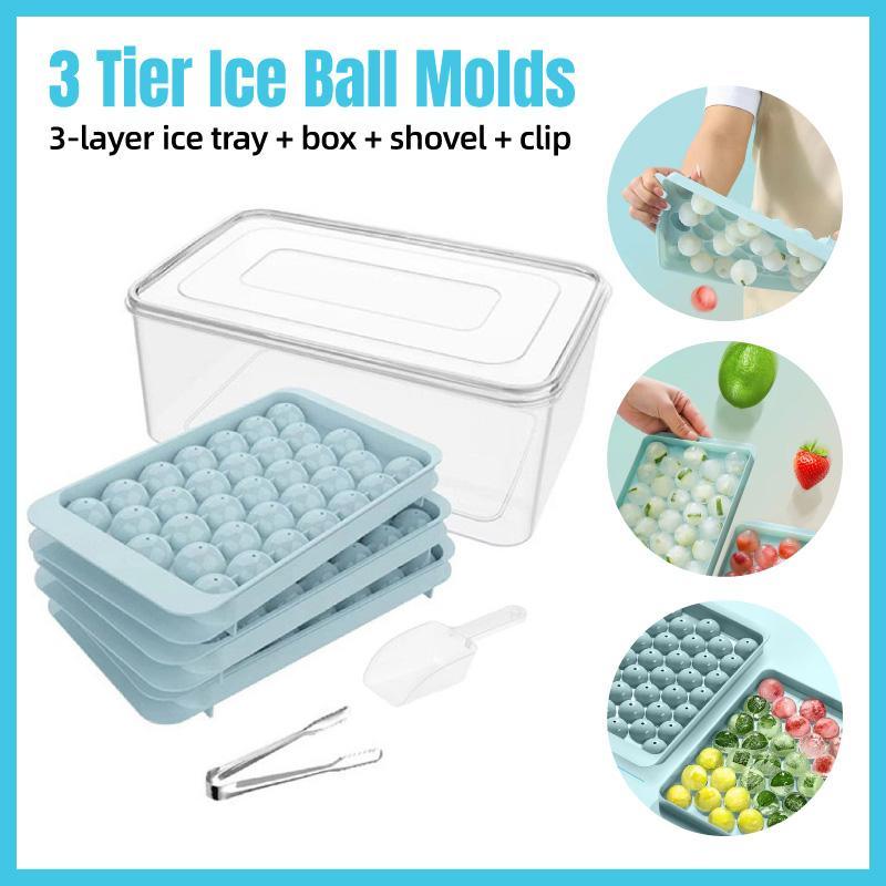 3 Layer Ice Cube Tray Mold Home Ice Compartment Press for Freezer Storage V528-ICE-TRAY-3-BLUE-679995