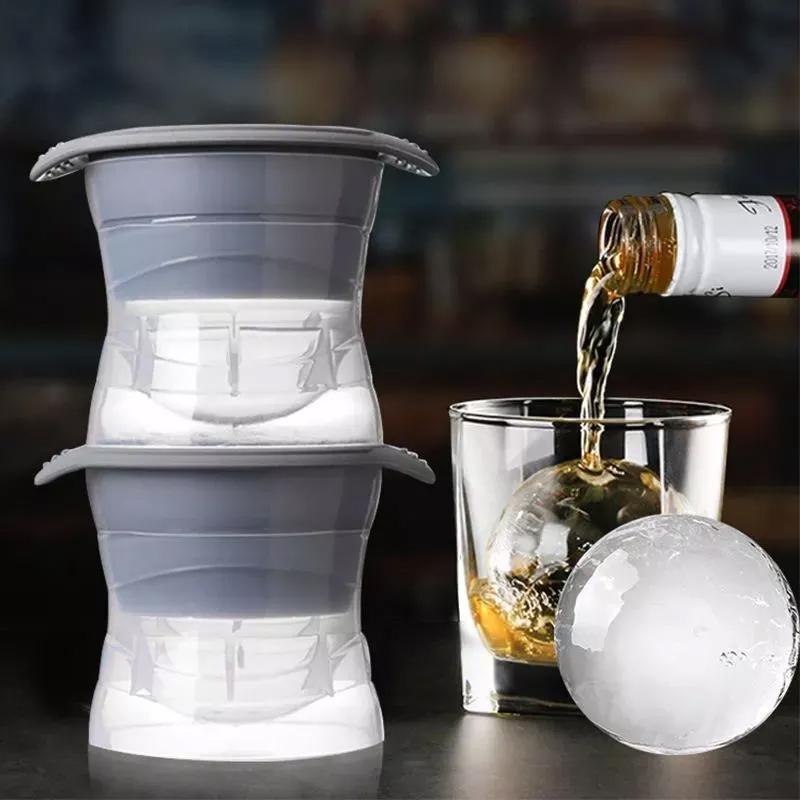 4PCS Whiskey Cocktail Sphere ICE Ball Mold Cube Maker Jelly Silicone Mould Set - Grey V528-ICEBALLMAKER-GREY-4PCS-230943