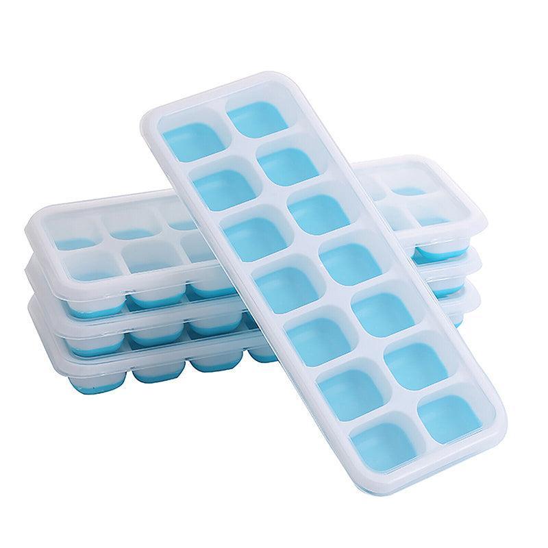 4Pcs Ice Cube Tray With Lid Easy Release Silicone Mould 14 Cubes Container Mold - Blue V528-ICECUBEMOLD-BLUE-4PCS-27811