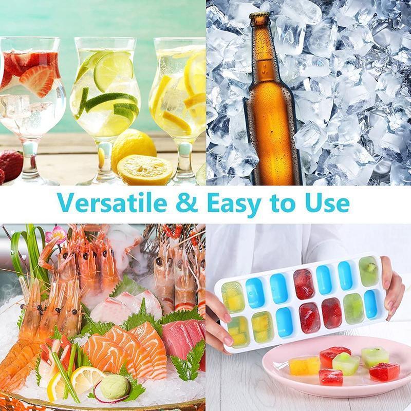4Pcs Ice Cube Tray With Lid Easy Release Silicone Mould 14 Cubes Container Mold - Green V528-ICECUBEMOLD-GREEN-4PCS-97119