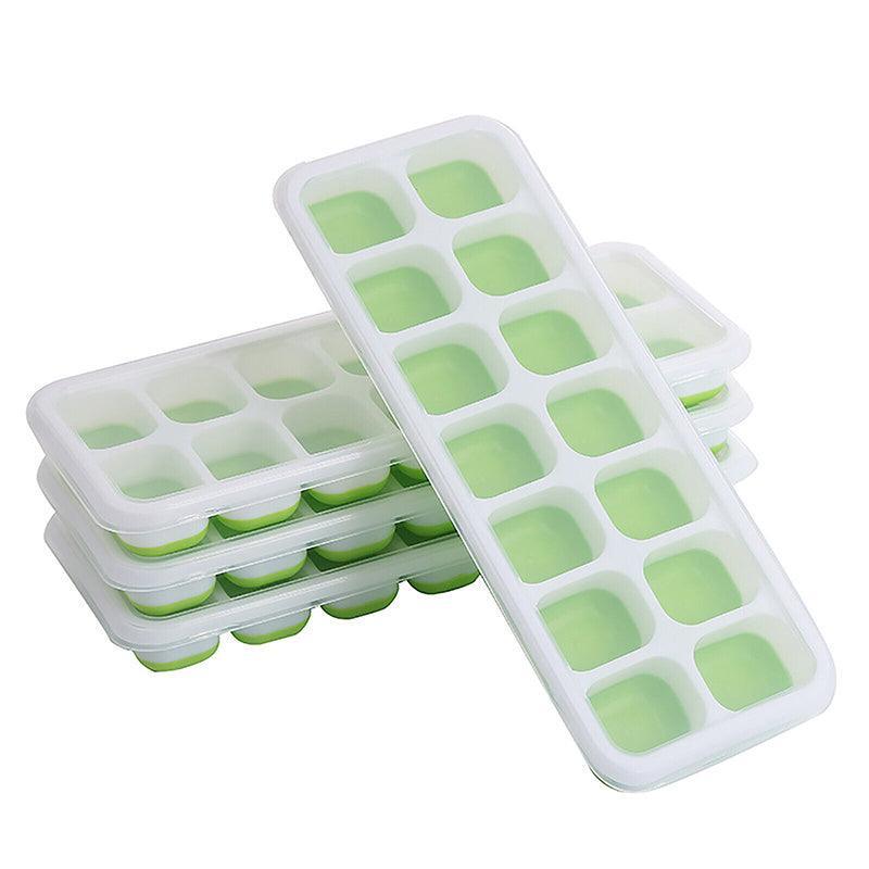 4Pcs Ice Cube Tray With Lid Easy Release Silicone Mould 14 Cubes Container Mold - Green V528-ICECUBEMOLD-GREEN-4PCS-97119