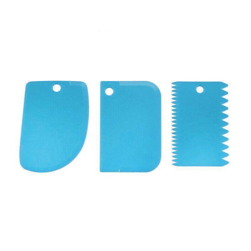 3Pcs Dough Cutter Icing Scraper Kitchen Tool Pastry Bowl Divider Bench Fondant - Blue V528-ICINGSCRAPER-BLUE-3PCS-711282