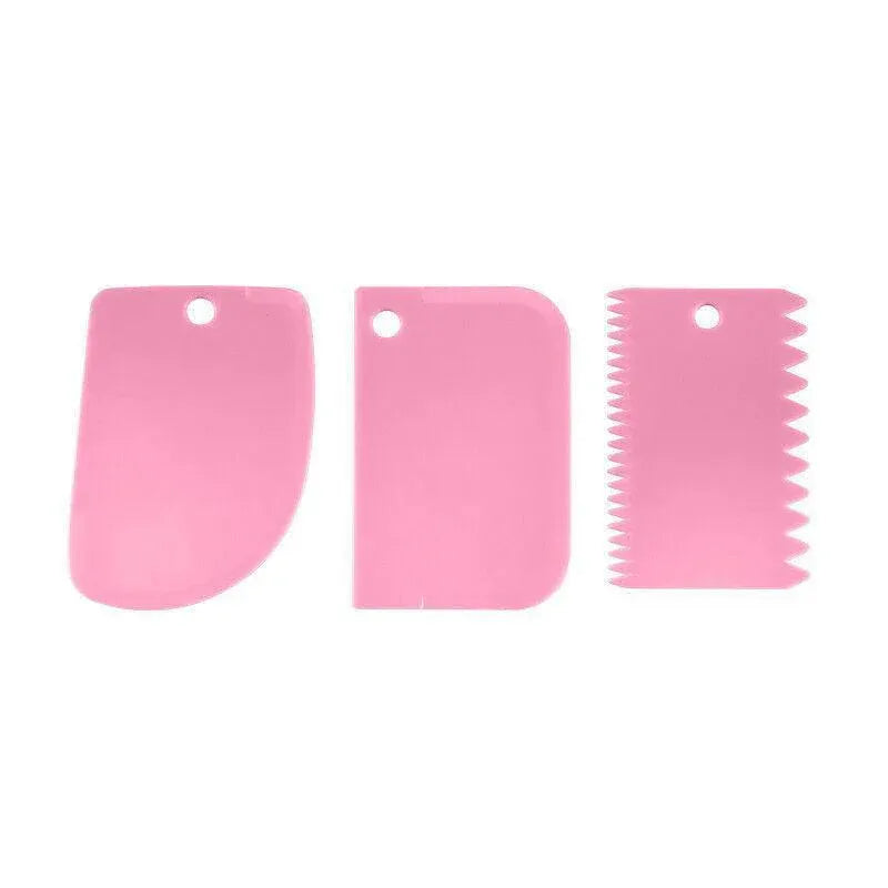 3Pcs Dough Cutter Icing Scraper Kitchen Tool Pastry Bowl Divider Bench Fondant - Pink V528-ICINGSCRAPER-PINK-3PCS-697298