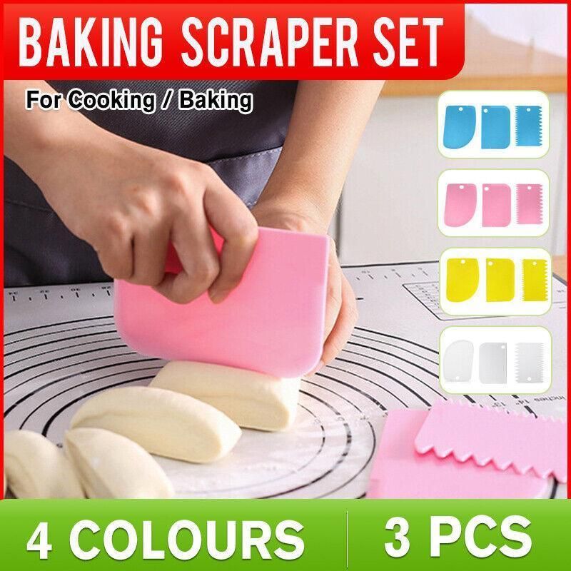 3Pcs Dough Cutter Icing Scraper Kitchen Tool Pastry Bowl Divider Bench Fondant - Pink V528-ICINGSCRAPER-PINK-3PCS-697298