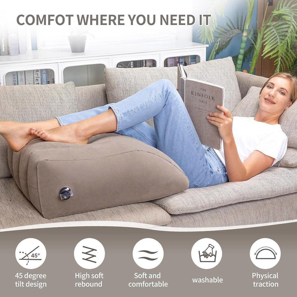 Inflatable PVC Leg Pillow Wedge Triangle Foot Cushion Flocking - Grey V528-INFLATABLE-PILLOW-GREY-512739