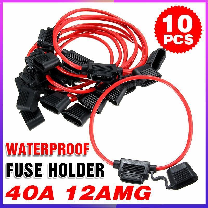 10Pcs 12V 40A Waterproof Standard Blade Inline Fuse Holder V528-INLINEFUSEHOLDER-10PCS-282199