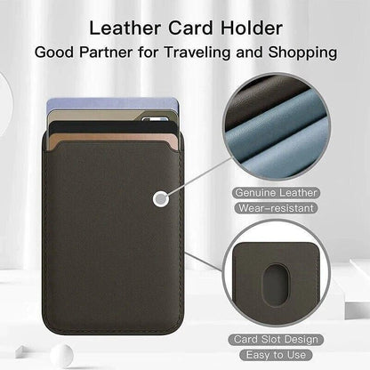 Leather Card Holder Wallet Pocket for iPhone 14 13 Pro Max with Snap-On Attachment - Blue V528-IPHONECARDHOLDER-BLUE-302758