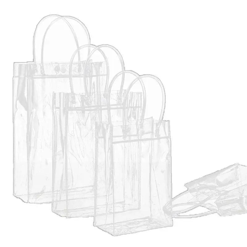 100x PVC Transparent Gift Tote Bag with Snap Button for Packaging - 20*16*8cm V528-J00271-C20-H16-C8-100PCS-709272