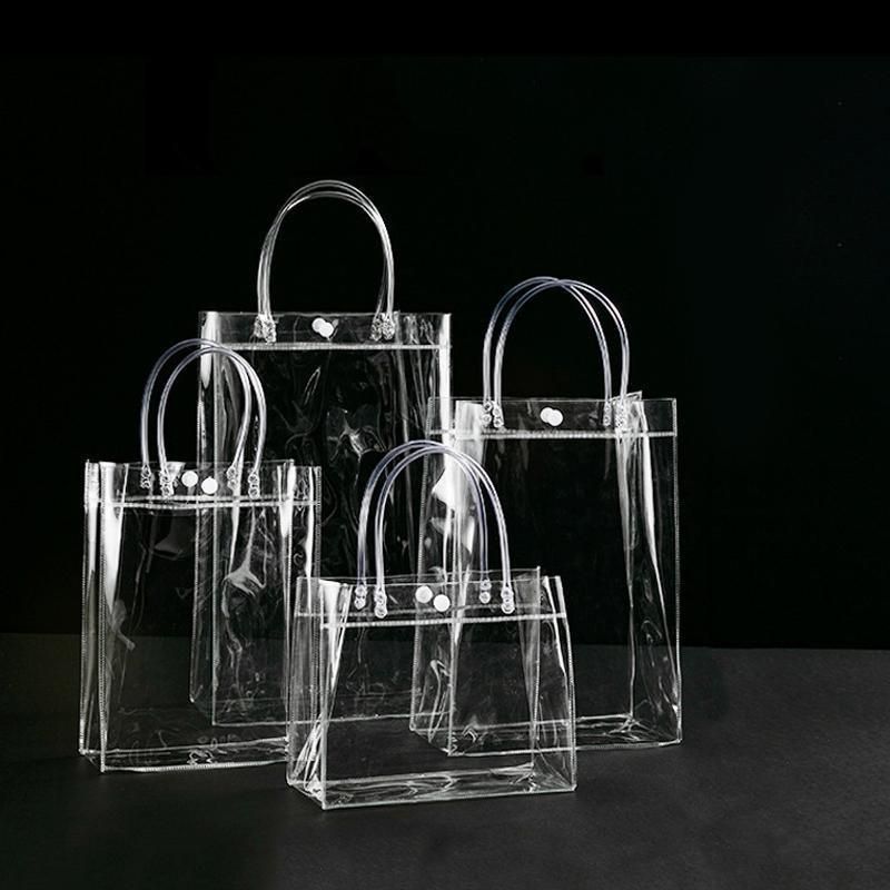 100x PVC Transparent Gift Tote Bag with Snap Button for Packaging - 20*16*8cm V528-J00271-C20-H16-C8-100PCS-709272
