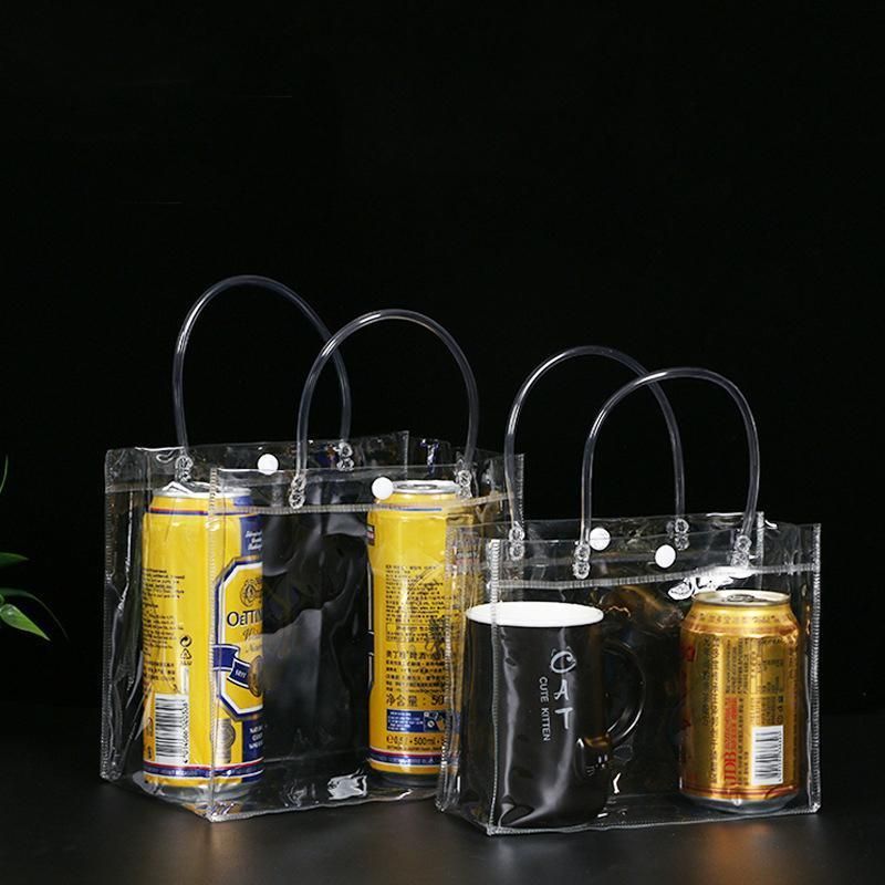 100x PVC Transparent Gift Tote Bag with Snap Button for Packaging - 20*16*8cm V528-J00271-C20-H16-C8-100PCS-709272