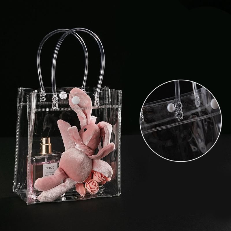 100x PVC Transparent Gift Tote Bag with Snap Button for Packaging - 20*16*8cm V528-J00271-C20-H16-C8-100PCS-709272