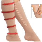 Zip Sox Compression Socks Zipper Leg Support Knee Open Toe Shaper Stockings Beige - S/M V528-J00326-BEIGE-S-M-1PAIR-110935