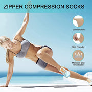 Zip Sox Compression Socks Zipper Leg Support Knee Open Toe Shaper Stockings Beige - L/XL V528-J00327-BEIGE-L-L-1PAIR-360938