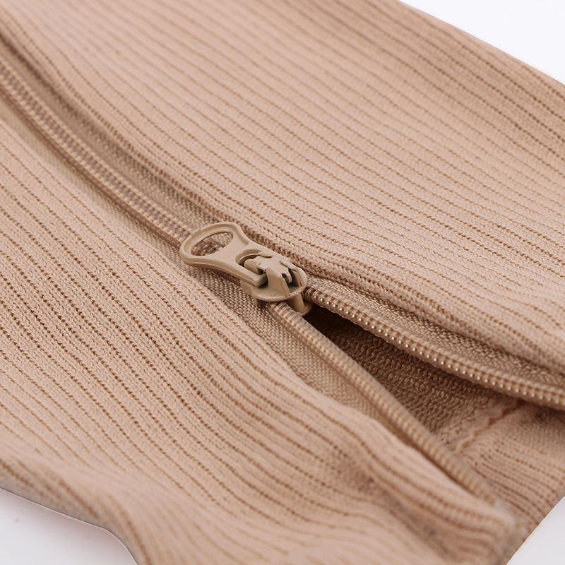 Zip Sox Compression Socks Zipper Leg Support Knee Open Toe Shaper Stockings Beige - L/XL V528-J00327-BEIGE-L-L-1PAIR-360938