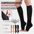 Zip Sox Compression Socks Zipper Leg Support Knee Open Toe Shaper Stockings Beige - XXL V528-J00328-BEIGE-L-1PAIR-406814