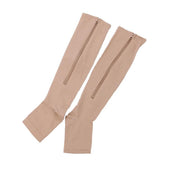 Zip Sox Compression Socks Zipper Leg Support Knee Open Toe Shaper Stockings Beige - XXL V528-J00328-BEIGE-L-1PAIR-406814