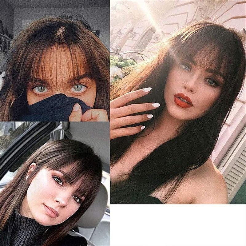 Clip In on Bangs Fringe Fake Hair Extensions Straight Front Neat Hair as Human - Light Brown V528-J00339-LIGHTBROWN-310978