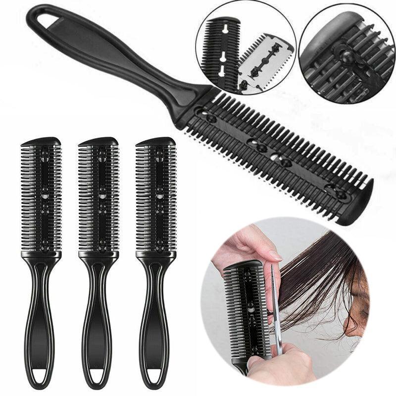 2PCS Razor Comb With Blades Razor Trimmer DIY Double Sides Hair Thinning Comb - Pink+Black V528-J00413-BLACKPINK-29949