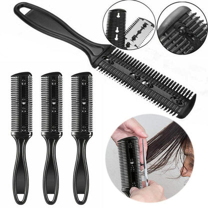 2PCS Razor Comb With Blades Razor Trimmer DIY Double Sides Hair Thinning Comb - Pink+Black V528-J00413-BLACKPINK-29949