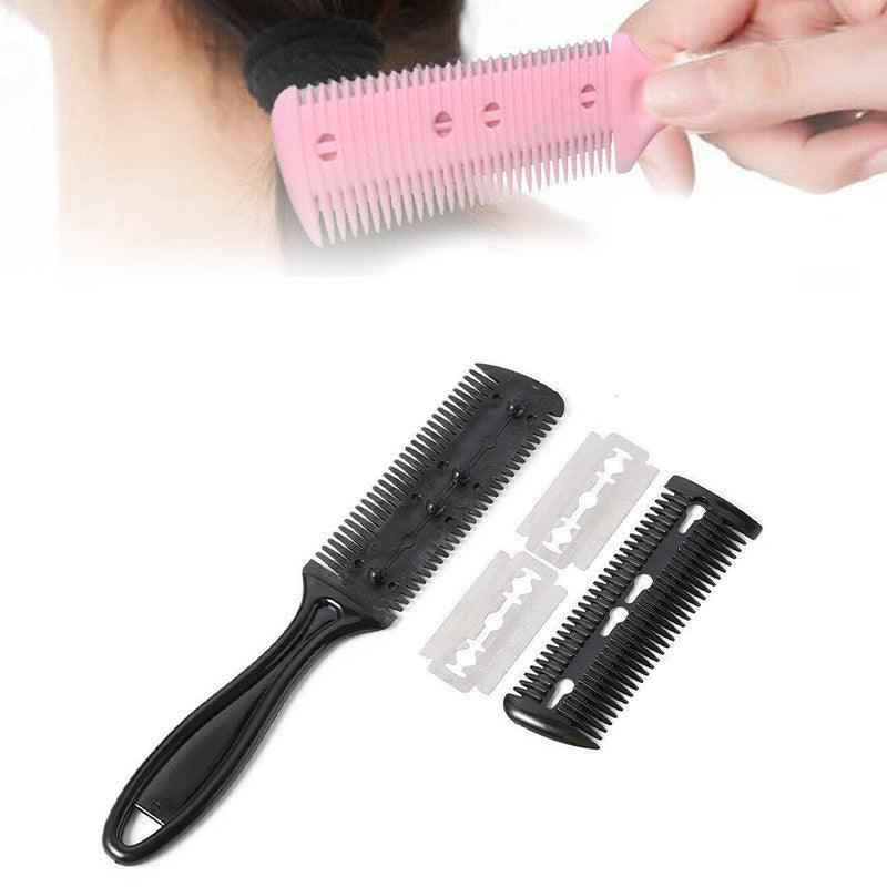 2PCS Razor Comb With Blades Razor Trimmer DIY Double Sides Hair Thinning Comb - Pink+Black V528-J00413-BLACKPINK-29949